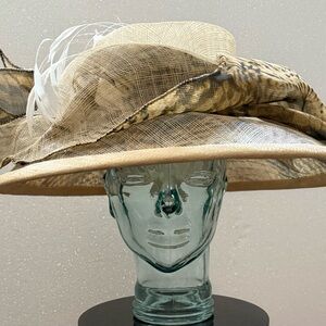 Marzi Beige and Brown Wide-Brim Hat